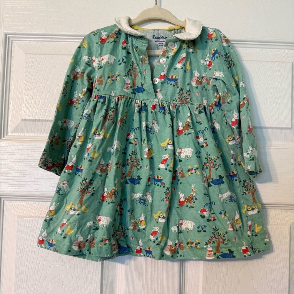 Baby Boden Long Sleeve Bunny Print Dress (9-12M)